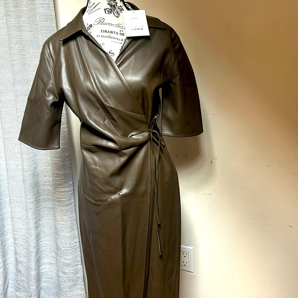 Oak and Fort Turkish Coffee faux leather dress